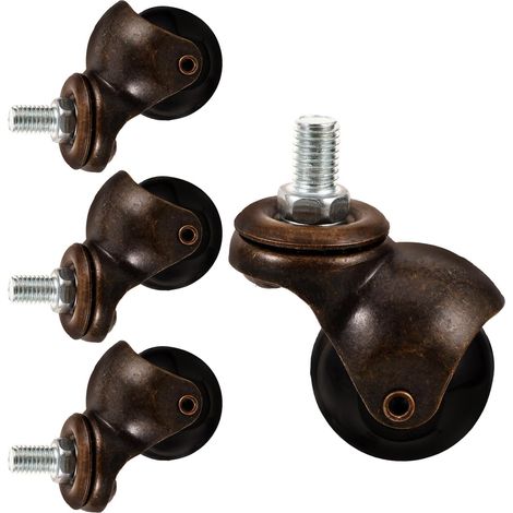 Roulettes pivotantes M10 en bronze et PP, lot de 4 pour chaise
