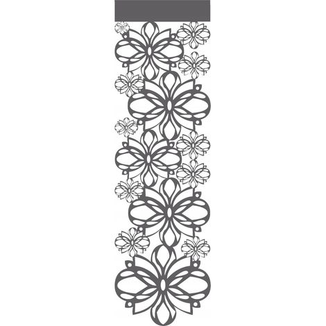 Tenda verticale apribile A35, paravento decorativo moderno con motivo floreale primaverile, 26 x 90 cm, grigio