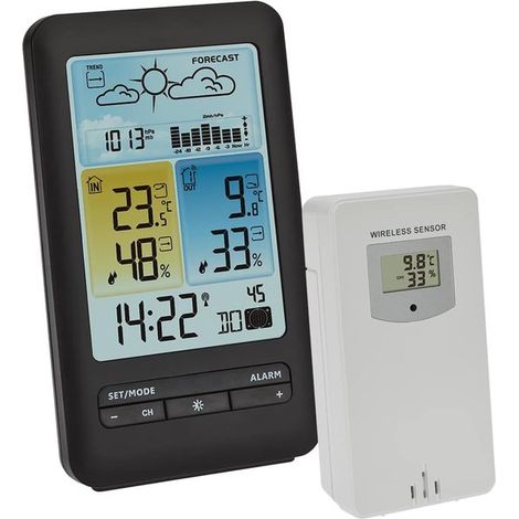 Drahtlose Wetterstation, 35.1165.01 Wettervorhersage mit Symbolen Luftdruck mit Diagramm Mondphase Uhr Maximal /Minimalwerte exklusiv bei Amazon (1/5)