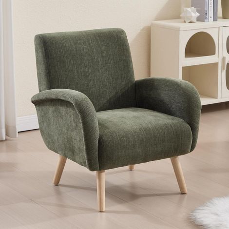 Loungesessel aus Chenille mit Holzbeinen, Grün (1/5)