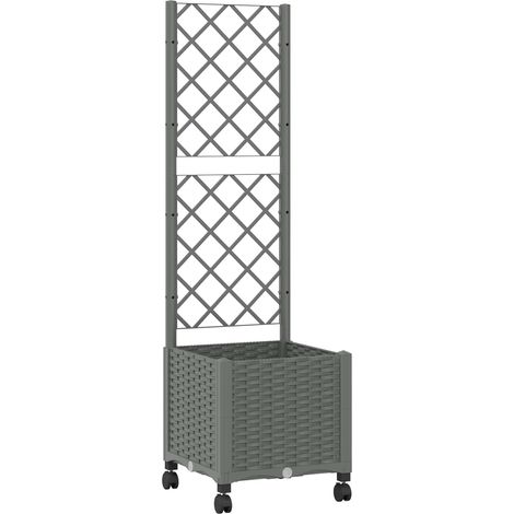 Garden Planter with Trellis&Wheels Light Grey 40 x 40 x 146 cm vidaXL