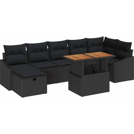 Garden Sofa Set with Cushion 8 pcs Black Poly Rattan vidaXL (1/5)