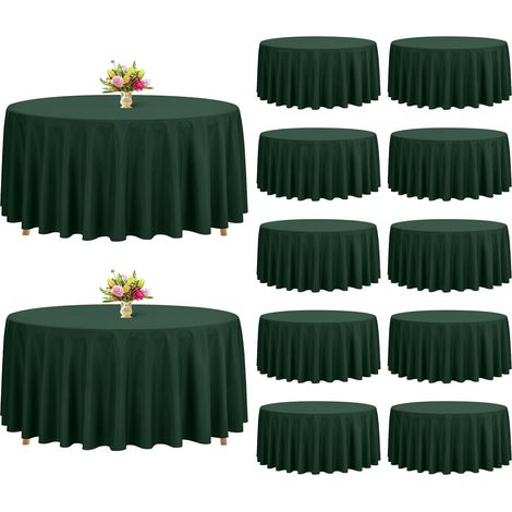 12 Packs de nappes rondes vert chasseur de 305 cm, en tissu polyester lavable pour mariage, banquet, fêtes, dîner de vacances, décoration de table, vert chasseur (1/5)
