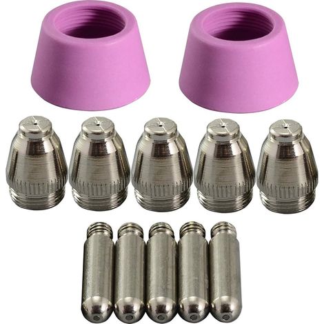 Kit de consommables plasma SG-55/AG-60/WSD-60 Électrodes avec fil d'hafnium Buses 1,2mm 60A Capuchons céramiques en alumine Compatible CUT-60/LGK-60 Lot de 12 pièces (1/5)