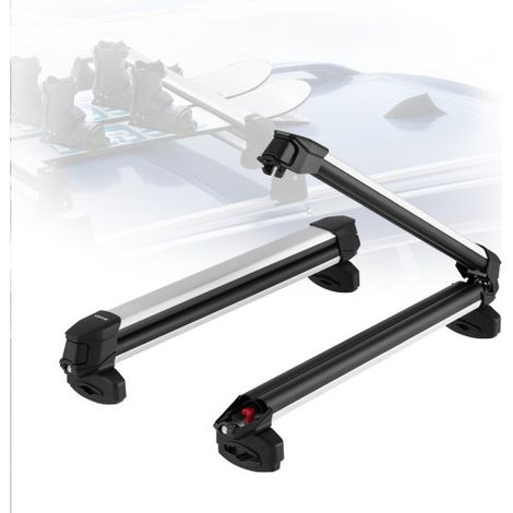 Portaesquís Universal de Techo de Automóvil, para hasta 6 Pares de Esquís o 4 Tablas de Snowboard, 2 Piezas, con Cerradura, con Acolchado de Goma y Ranura en T, 915 x 85 x 100 mm, Negro (1/5)
