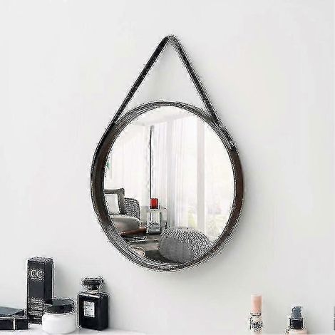Miroir mural rond en cuir PU, miroir décoratif suspendu avec sangle, miroir de maquillage, miroir de coiffeuse pour salle de bain, salon, chambre Better1