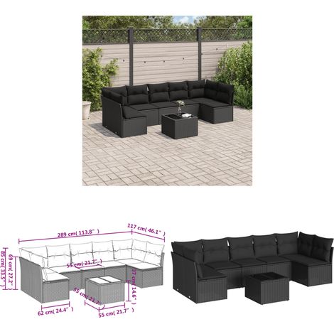 Salon de jardin 8 pcs avec coussins noir résine tressée - Ensemble Salon De Jardin - Mobilier De Jardin - Salon De Jardin Pliable - Résine Tressée - Rotin Synthétique - Home & Living (1/3)