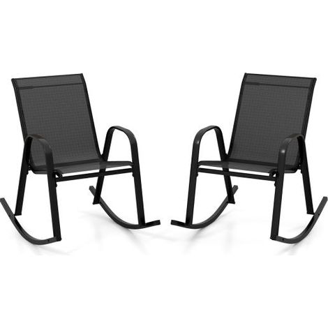 Mecedoras de patio, juego de 2, tela transpirable, color negro. (1/5)
