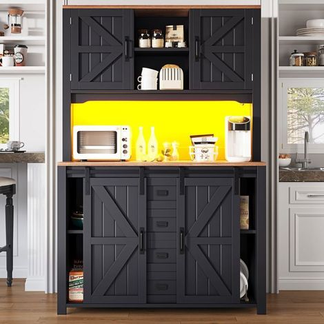 Buffet cuisine 120x40x180, rangement généreux Buffet, portes coulissantes, éclairage LED (1/5)