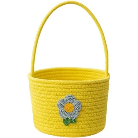 Panier de rangement en corde de coton tressée avec poignée, paniers, organiseur de bureau pour objets divers, paniers de rangement pour la maison, accessoires, jaune (1/5)