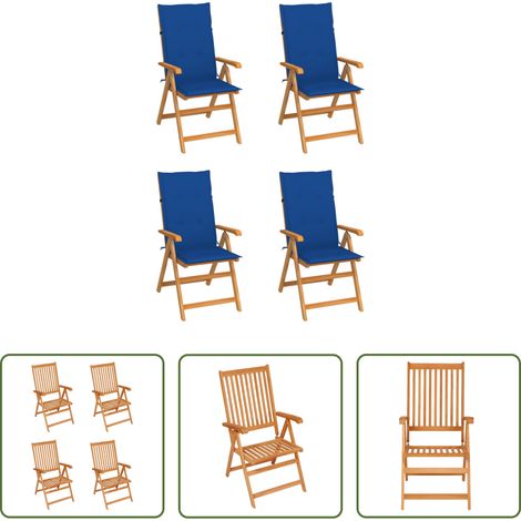 Teakholz -  Gartenstühle 4 Stk. mit Königsblauen Kissen Massivholz Teak (1/5)