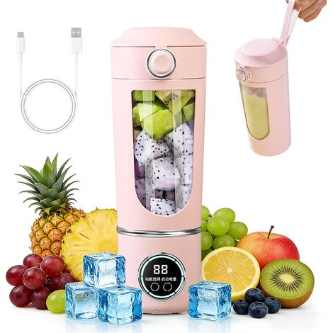 Mixeur portable - 700 ml - Petit presse-agrumes - Rechargeable de type C - Avec 12 lames en acier inoxydable - Gobelet avec couvercle anti-fuite et ouverture pour boire - Pour milkshake, jus, smoothie (1/5)
