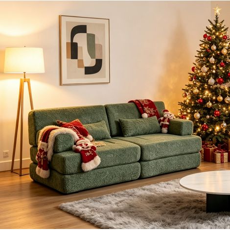 Sofá cama modular verde de chenilla convertible y ahorraespacio - CHICFURN (1/5)