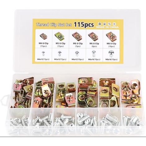 Clip à Vis et Écrou de Kit, M4 M5 M6 M8 de Vis et Écrous de Fixation de Voiture, Écrous Fixation Type U Clips Ecrou, Type U Sous Support de Passage Roue Kit (1/5)