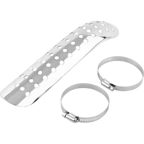 Pare-chaleur de pot d'échappement style rétro (courbe avec trous ronds), diamètre de fixation 10 cm (argenté) (1/5)