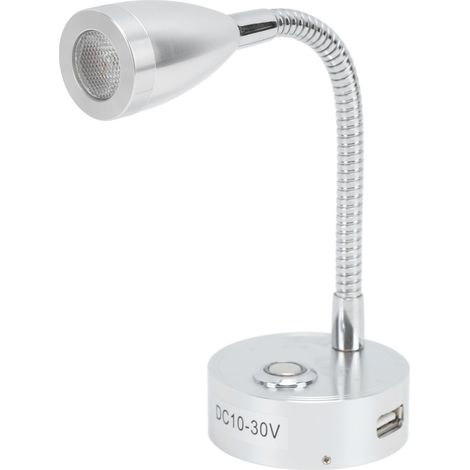 Lampe de lecture LED argentée, 10-30 V CC, haute luminosité, température de couleur réglable, idéale pour camping-cars, camions, bateaux et yachts. (1/5)