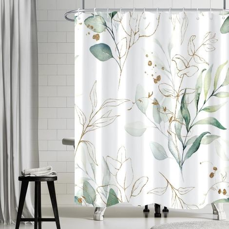 Rideau de douche eucalyptus, plantes à feuilles vertes, rideaux de douche textiles, anti-moisissure,tissu polyester, 180 x 180 cm (1/5)
