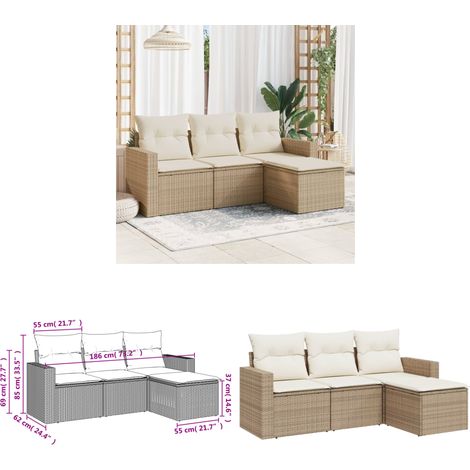 Salon de jardin avec coussins 4 pcs beige résine tressée - Ensemble Salon De Jardin - Canapé Extérieur - Meuble De Jardin - Résine Tressée - Mobilier De Jardin - Home & Living (1/3)