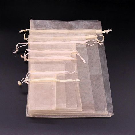 100 transparente Organzabeutel mit Kordelzug, ideal für Schmuck, Süßigkeiten, Weihnachten, Hochzeiten und Partys, 17 x 23 cm, elegante Geschenktüten (1/4)