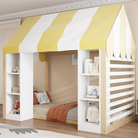 Lit enfant cabane 90 x 200 cm avec rangement ouvert et ciel de lit OKMYHOME (1/5)