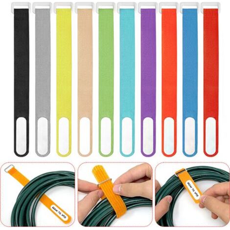 Attache Cable Etiquete et avec Bague en Acier Inoxydable 40 pièce, Scratch Cable Reutilisable 20cm, Attache Scratch pour Cable Management, Fixation Cable, Outils, Tuyaux, 10 Couleurs