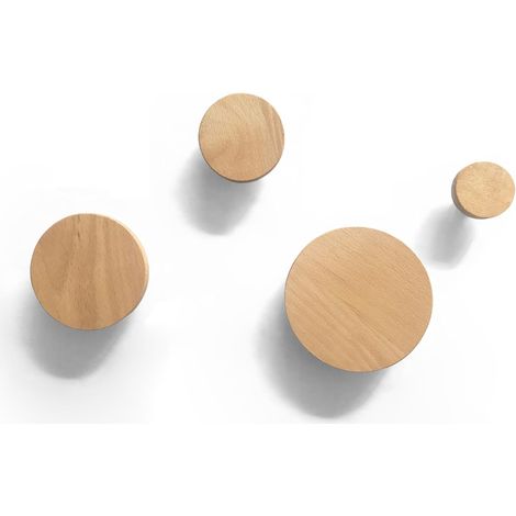 Patère Murale Bois - Lot de 4 - Hêtre Massif Huilé - Crochets Ronds Décoratifs - Pour Entrée et Chambre Enfant - Diamètres Variés (1/5)