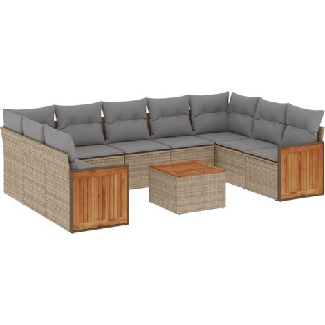 Maison Exclusive - Set Divano da Giardino 10 pz con Cuscini Beige in Polyrattan