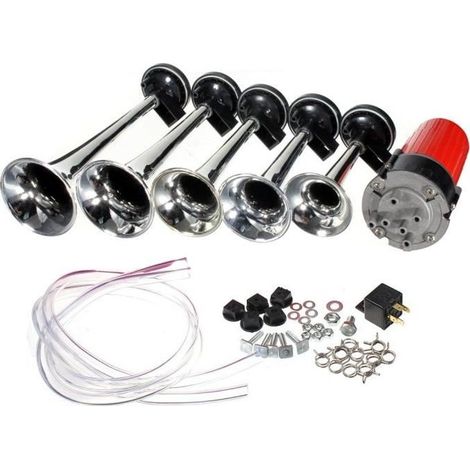 TEMPSA 5 x 12v Klaxon Compresseur Chrome Trompette Camion Voiture Véhicule Moto