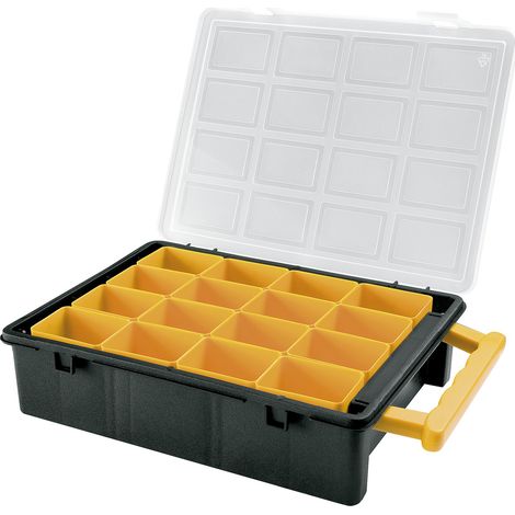 Kunststoff-Organizer-Aktentasche mit 16 herausnehmbaren Fächern, 242 x 188 x 60 mm.