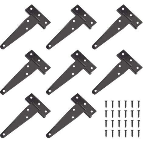 Charniere Porte Lourde , Charniere Porte 4 Pouces, Charnire en T Noires, Charniere Plate Inox Charnires de Portes en Fer Charnires Robustes pour Portes, Fentres, Abris de Jardin,8pcs (1/4)
