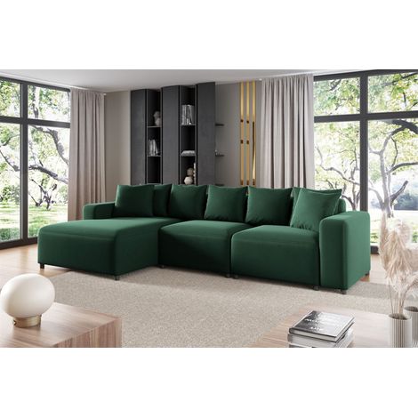 Ecksofa Designersofa Sofa MEGAN in Stoff Salvador Dunkelgrün Ottomane Links (1/2)