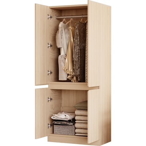 Armario con 2 Puertas y Gran Espacio de Almacenaje para Dormitorio, en Madera, 70×40×170 cm, Madera Natural (1/5)