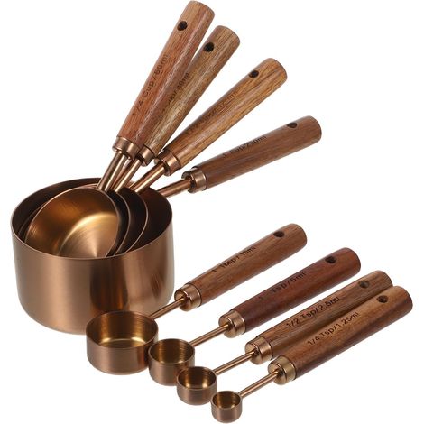 8 pièces, tasses et cuillères doseuses inox/bois pour café (1/5)
