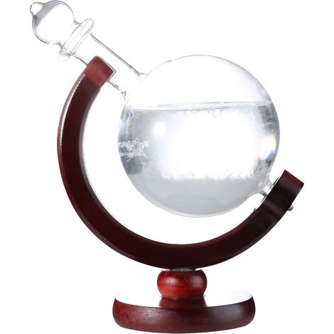 Bouteille Prédictive Météo en Verre avec Support en Bois Rouge - Décoration et Cadeau Innovant (1/5)