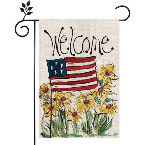 Amerikanische patriotische Gartenflagge mit Blumen, Sternen und Streifen, 30 x 45 cm, doppelseitig, 4. Juli, Unabhängigkeitstag, Gartendekoration CF114-12-Crezuo