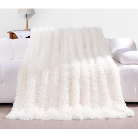 Plaid polaire 130x160cm – Fausse fourrure douce et réversible – Lavable en machine – Couvre-lit élégant pour canapé (1/5)