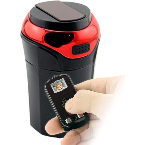 Autoaschenbecher mit Zigarettenanzünder, blauer LED-Beleuchtung und Deckel, USB-aufladbar, abnehmbar und tragbar