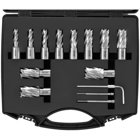 Kronenbohrer-Set Metall 13 tlg. 7/16, 1/2, 9/16, 11/16, 5/8, 3/4, 13/16, 7/8, 15/16, 1, 1-0,16cm Kernbohrer-Satz 25.4mm Schnitttiefe Ringschneider-Set, Zubehör für Magnetbohrmaschinen (1/5)