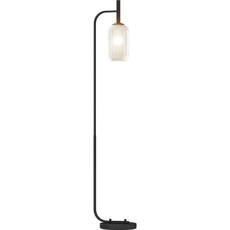 Modern Black Floor Lamp with Glass Shade for Living Room and Bedroom, Standing Design with Foot Switch, Bulb Not Included