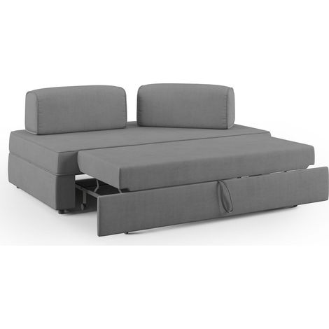 Liberty Sofá con puff extraíble y respaldo desmontable en tela impermeable 160 cm Gris con puff