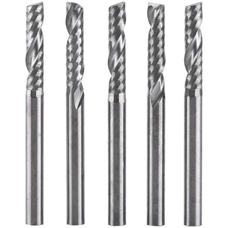 royaluxe-5 pcs Fraise 1/8", Fraise en bout pour aluminium, Single Flûte Fraises de fraisage, Fraise Flute, 3.175mm12mm carbure nez plat fraise mèches flûte pour bois aluminium acier titane