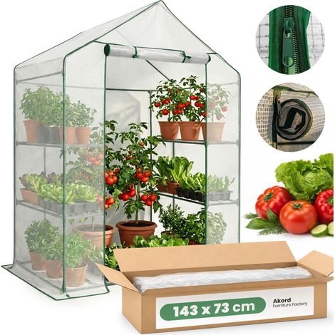 Mini serra da giardino a casetta con struttura in metallo e telo in PE con ripiani 1 porta Bianco 143x73x195 cm (1/5)