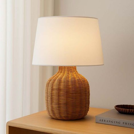 [NEUWERTIG] B-Ware Lindby Tischleuchte Lirenda 52 cm Rattan natur/weiß E27 Schalter am Kabel (1/2)