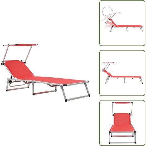 Sonnenliege Klappbar mit Sonnenschutz Alu und Textilene Rot - Sonnenliege - Gartenliege - Klappliege - Alu-Liege - Textilene Liege (1/5)