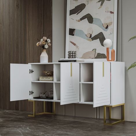 Aparador de tres puertas blanco estantes ajustables puertas en forma de U tiradores Ideal para comedores y cocinas