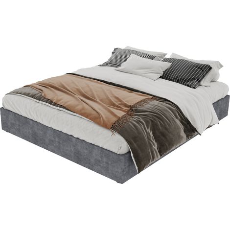 CHICFURN Letto contenitore 160x200 cm grigio in velluto, con pistoni a gas, materasso incluso (1/5)