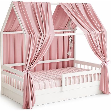 Muslin Bed Canopy with 2 Canopies Set of 2 Canopy for Girls Boys Home Bed Decoration Cot Bed Pink H270xW67cm (1/5)