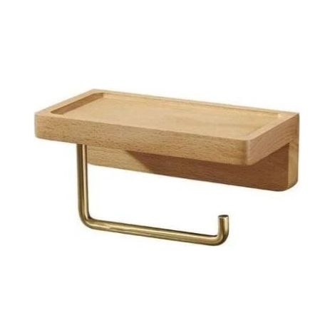 Porte Papier Toilette Double Installation Bois Massif Hêtre Dérouleur Support Papier WC Mural Auto-adhésif Coins Arrondis Porte Rouleau de Papier Décor pour la Salle de Bain Cuisine(18106cm) (1/5)