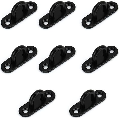 (Paquete de 8) Placa de ojal de acero inoxidable M5 - Gancho metálico oblongo en forma de U para montaje en pared y techo 50 x 15 mm - Gancho de fijación con capacidad de 40 kg para suspensiones (1/5)