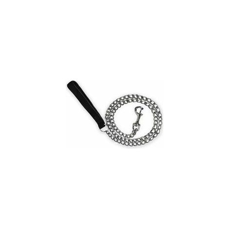 Laisse chaîne en acier 120 cm avec poignée cuir PU, taille M – (1/5)
